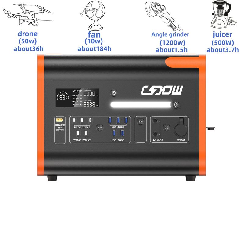 LiFePO4 Battery Camping/Home/Экстренная электростанция 12.2000 Вт Восстановляемый солнечный генератор Переносное мобильное энергоснабжение