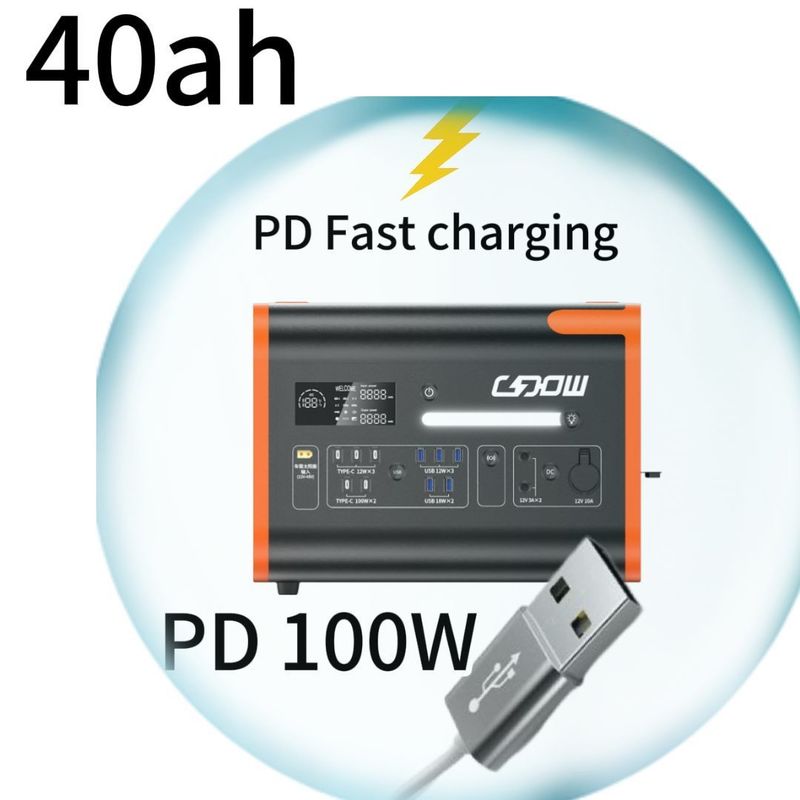 40ah Солнечный генератор Включатель питания 2200W портативный кемпинг Солнечная электростанция Оранжевый Черный